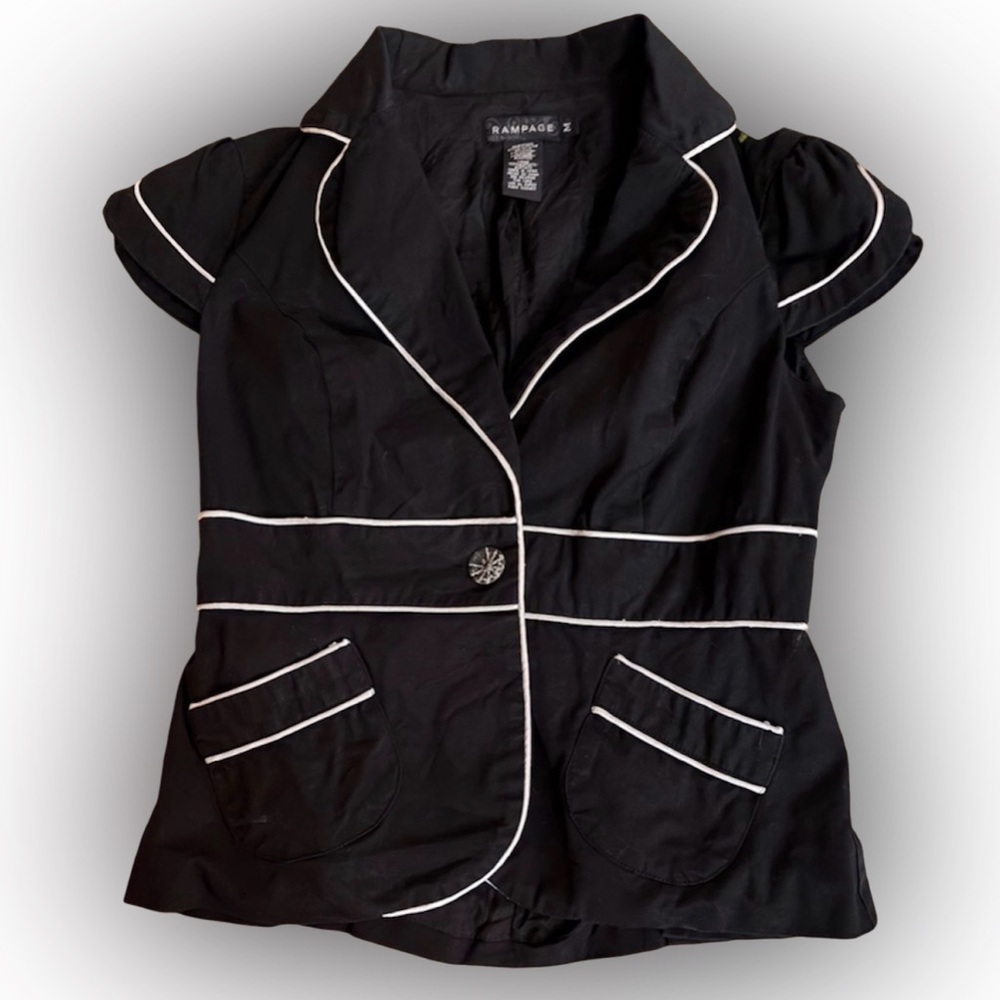 Rampage Y2K Black Peplum Short Sleeve Blazer White Trim S/M
